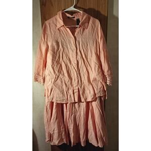 Vtg Liz Claiborne Linen 2Pc Set Size 16 Peach Broomstick Maxi Skirt Cottagecore